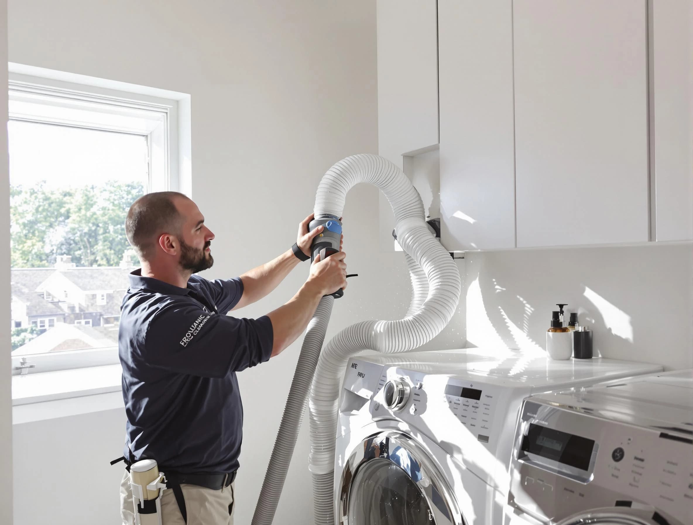 Certified Alpharetta Dryer Vent Cleaning technician performing dryer vent cleaning in Alpharetta