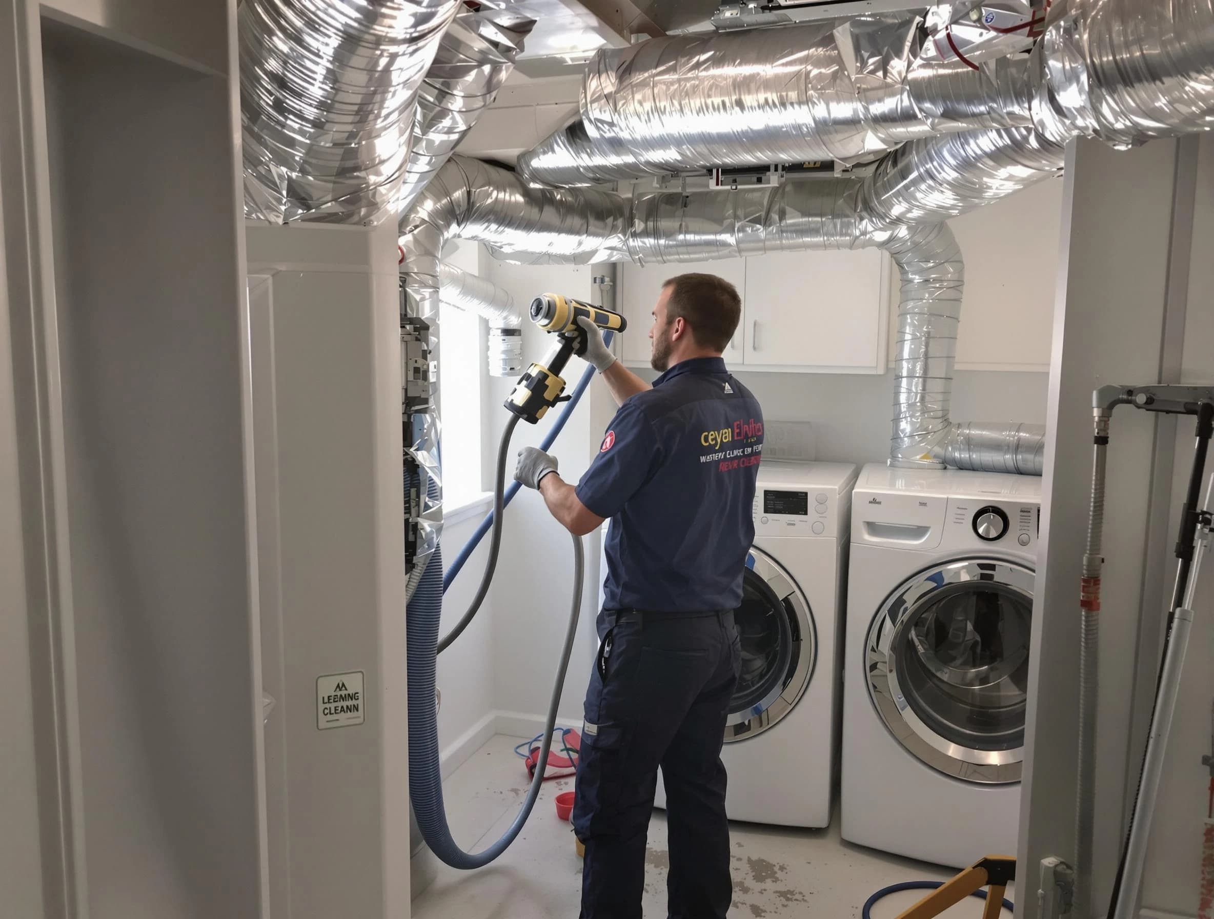 Alpharetta Dryer Vent Cleaning specialist using advanced equipment for thorough duct cleaning in Alpharetta