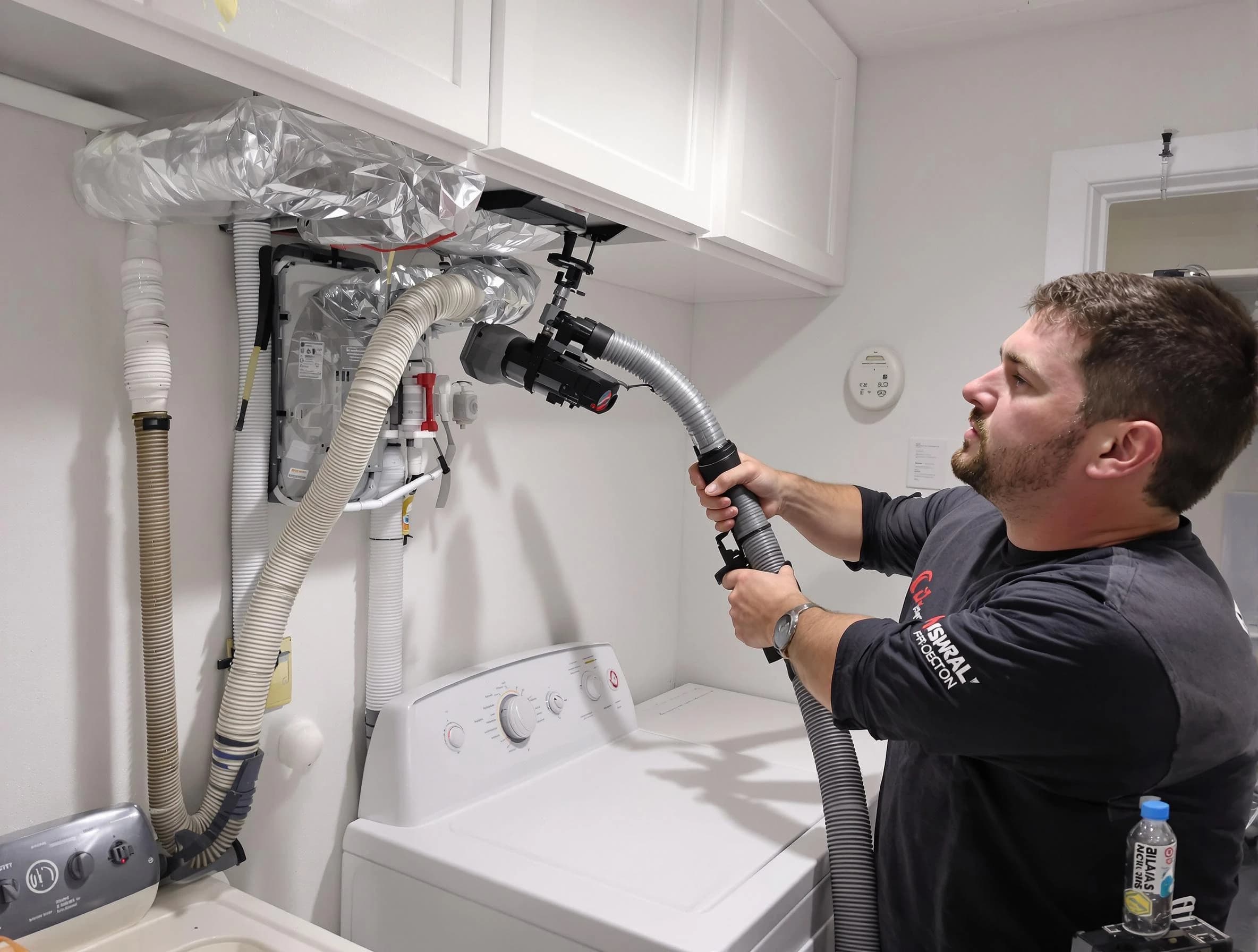 Alpharetta Dryer Vent Cleaning certified technician performing safety-focused gas dryer vent cleaning in Alpharetta