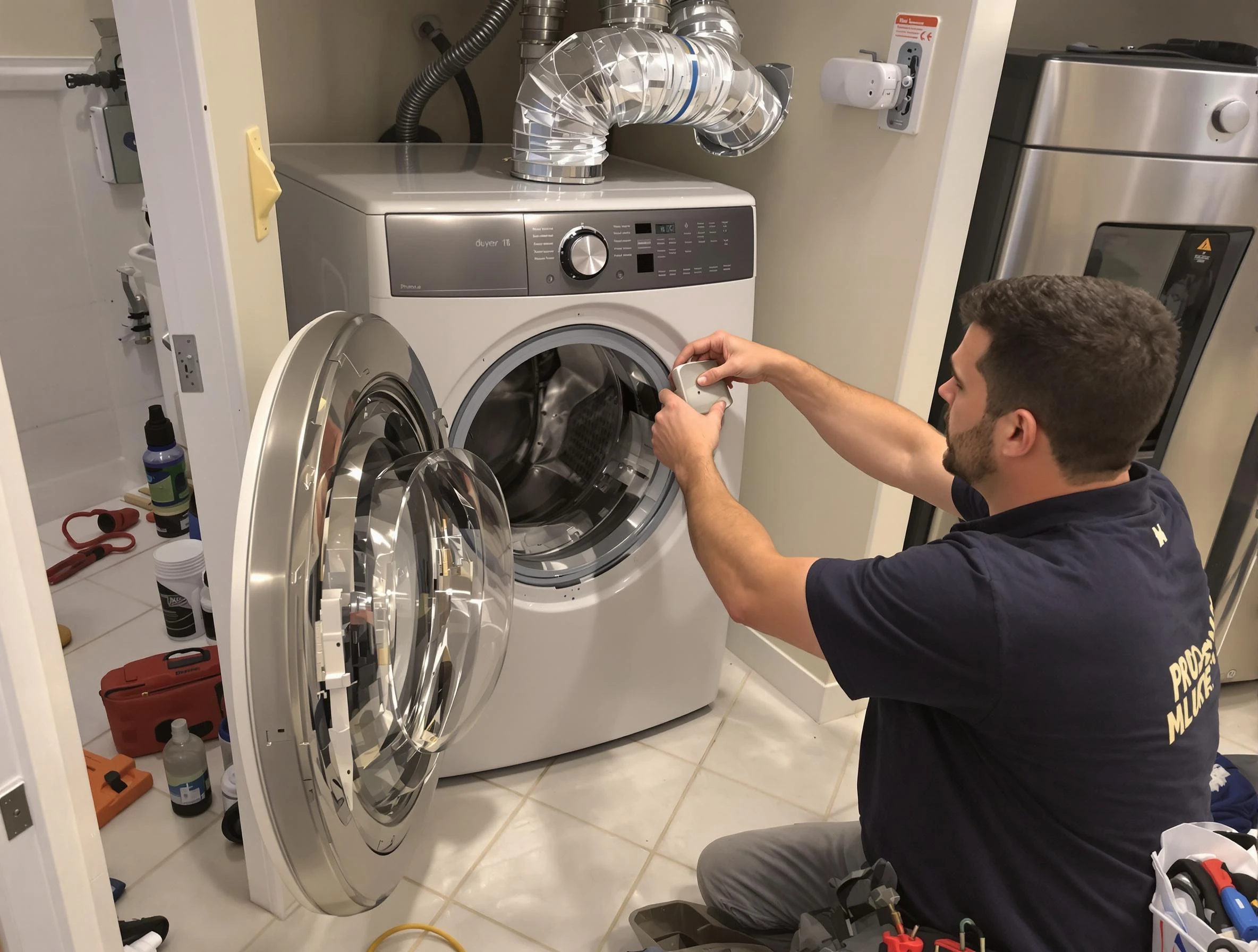 Alpharetta Dryer Vent Cleaning technician performing precise dryer vent hose installation in Alpharetta