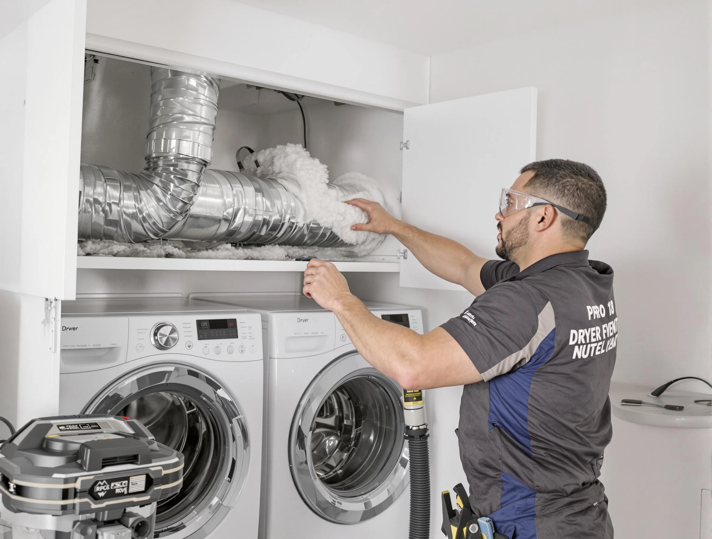 Alpharetta Dryer Vent Cleaning certified technician performing specialized gas dryer vent cleaning in Alpharetta